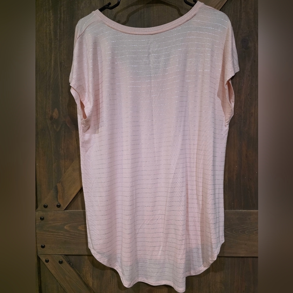 Maurices 24/7 Pink V-neck Blouse- Size Large - Picture 2 of 3